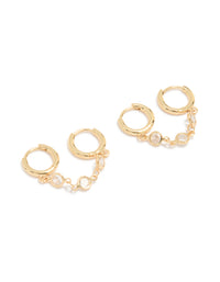 Gold Plated Cubic Zirconia Double Huggie Chain Earrings - link has visual effect only