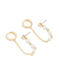 Gold Plated Pearl Chain Huggie Earrings - link has visual effect only