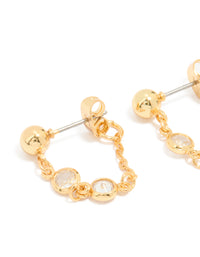 Gold Plated Cubic Zirconia Huggie Chain & Stud Earrings 2-Pack - link has visual effect only