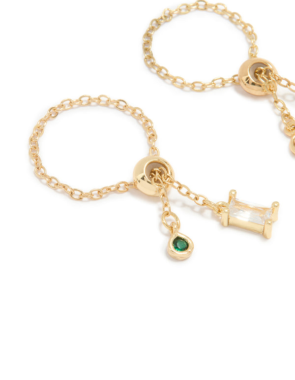 Gold Plated Cubic Zirconia Adjustable Chain Rings 2-Pack