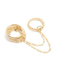 Gold Plated Cubic Zirconia Multi-Chain Connected Ring - link has visual effect only