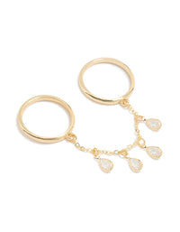 Gold Plated Cubic Zirconia Drop Chain Ring - link has visual effect only