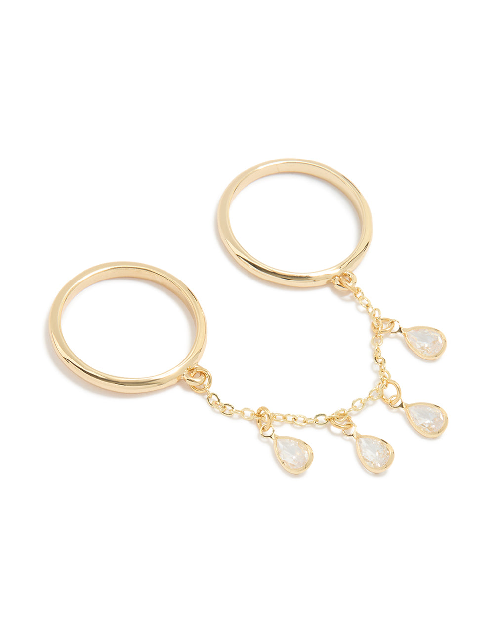 Gold Plated Cubic Zirconia Drop Chain Ring