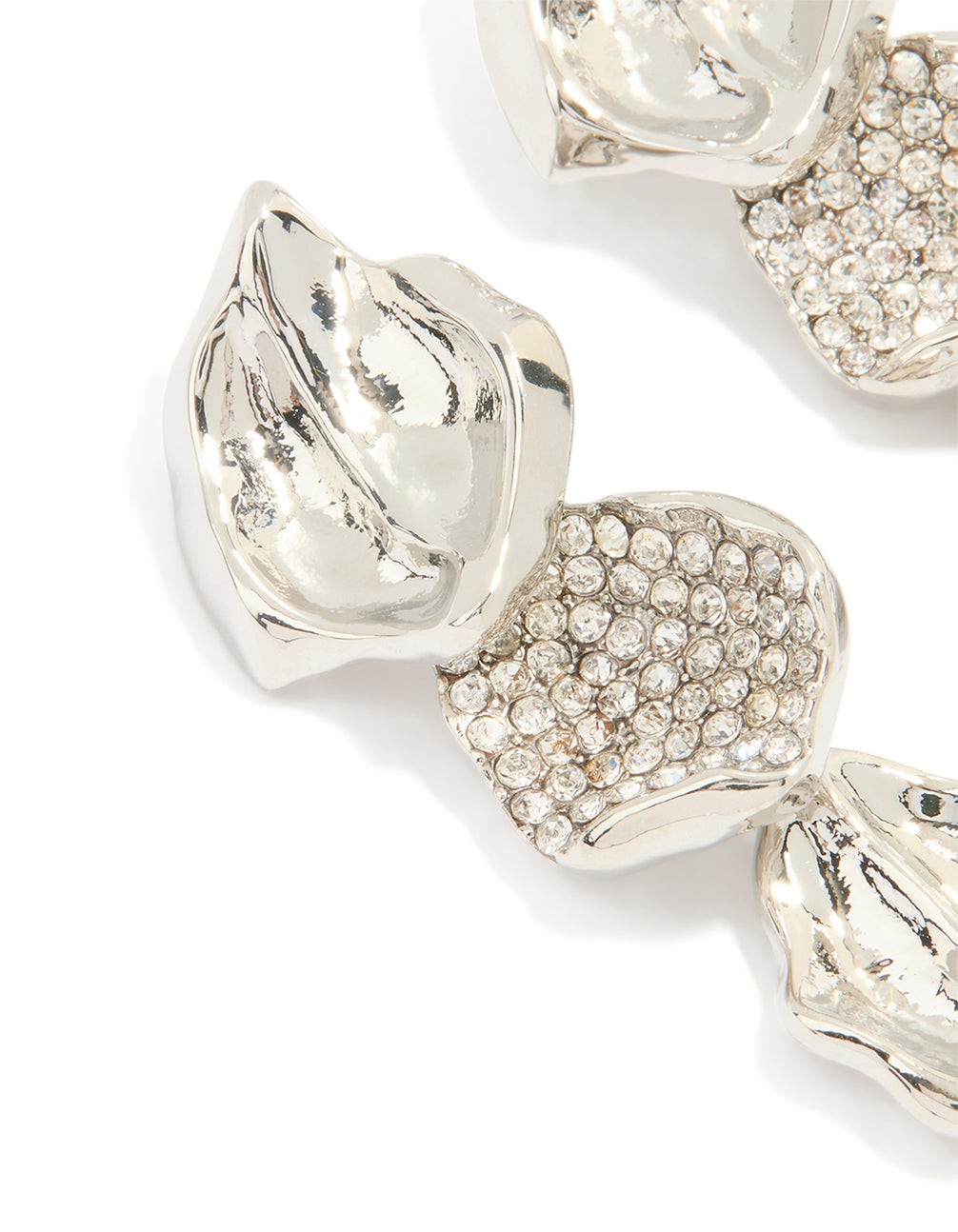 Silver Leaf Petal Drop Earrings