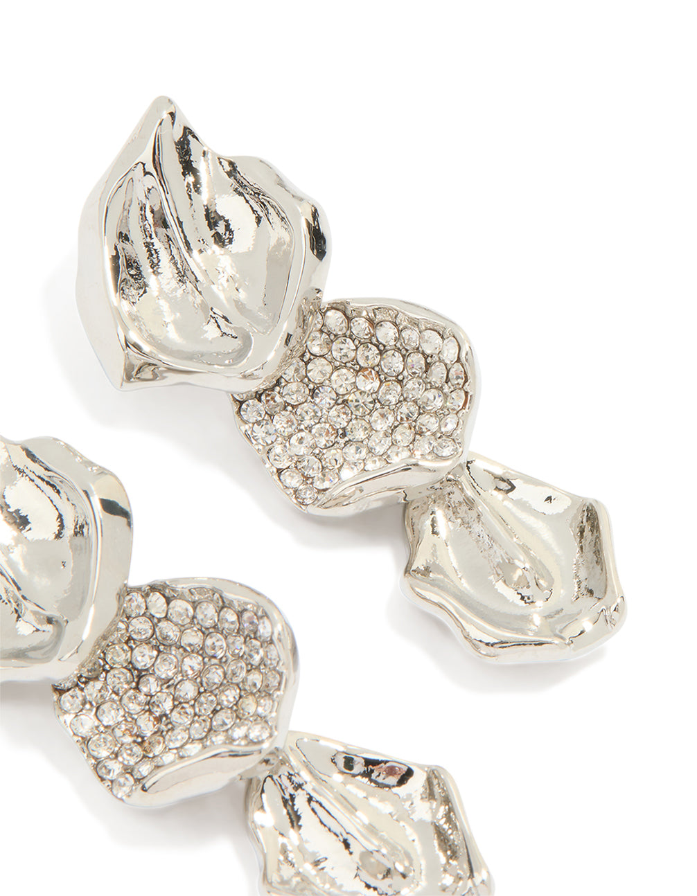 Silver Leaf Petal Drop Earrings