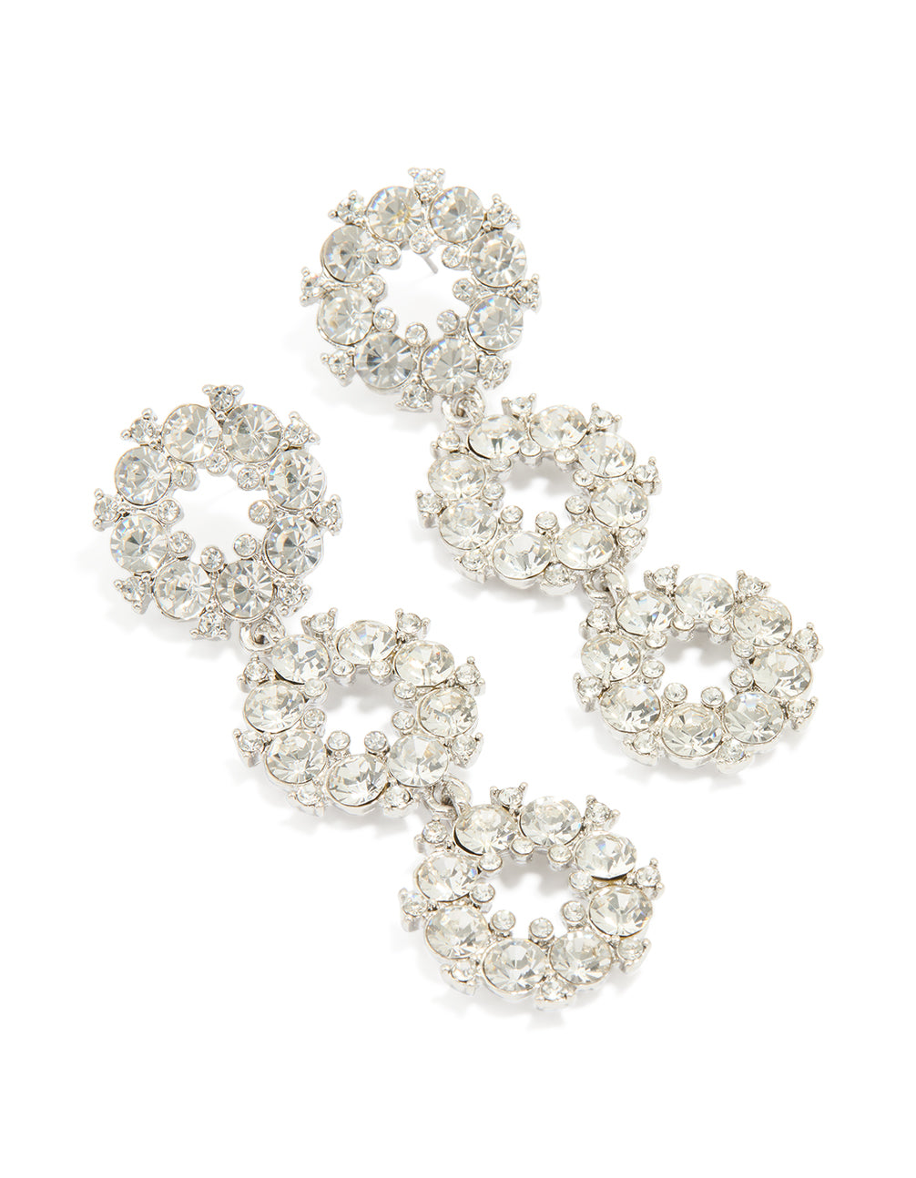 Silver DiamanteTriple Circle Loop Drop Earrings