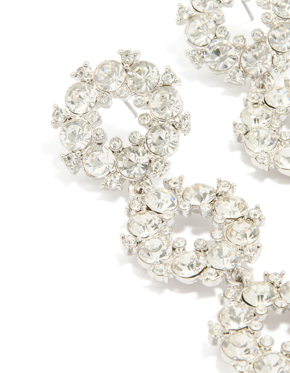 Silver DiamanteTriple Circle Loop Drop Earrings