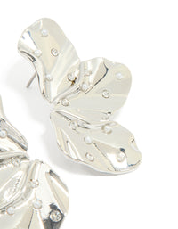 Silver Dotted Pearl Flower Stud Earrings - link has visual effect only