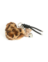Leopard Print Fluffy Heart & PU Leather Bow Key Chain - link has visual effect only