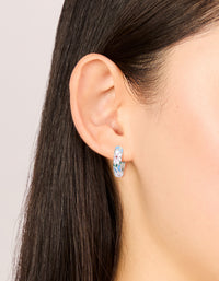 Silver Blue & Pink Enamel Flower Design Hoop Earrings - link has visual effect only