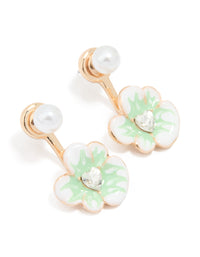 Gold Pearl & Flower Drop Earrings - link has visual effect only