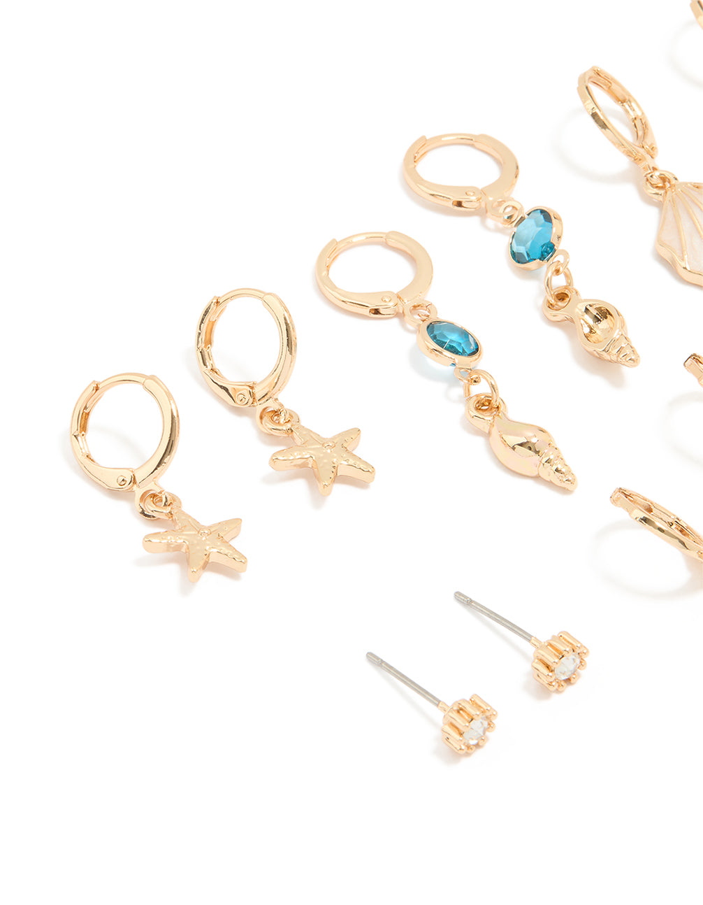 Gold Sea-Themed Hoop Earrings 6-Pack