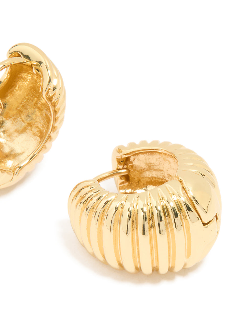 Gold Plated Brass Ribbed Graduated Huggie Earrings