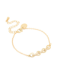 Gold Plated Brass Cubic Zirconia Dainty Link Bracelet - link has visual effect only