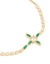 Gold Plated Brass Emerald Cross Cubic Zirconia Toggle Bracelet - link has visual effect only