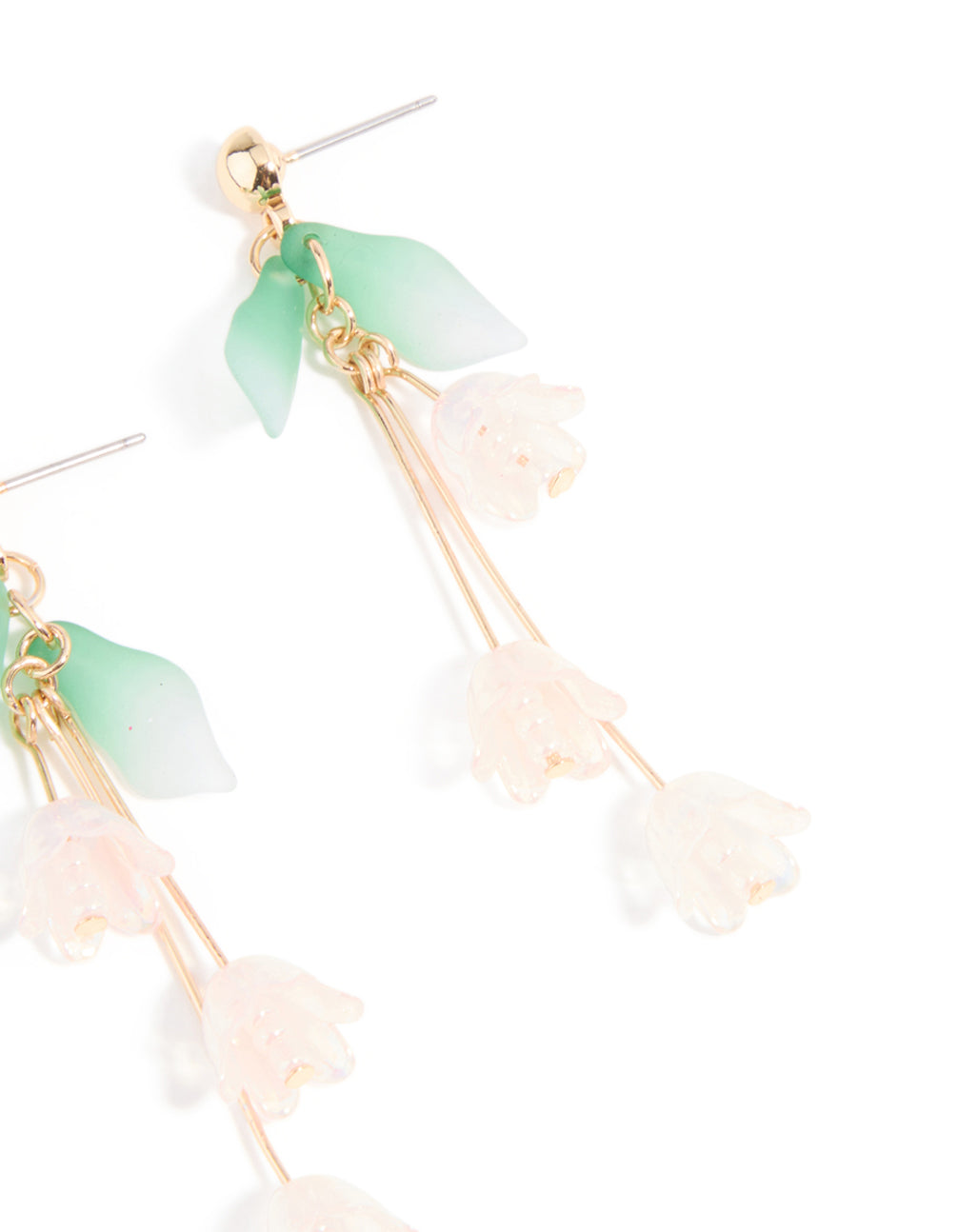 Rose Gold Dainty Pink Flower Vine Drop Earrings