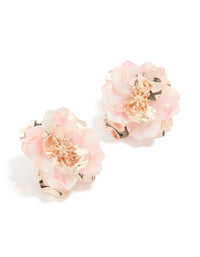 Rose Gold Marbled Pink Flower Large Stud Earrings - link has visual effect only