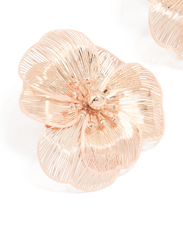 Rose Gold Mesh Flower Large Stud Earrings