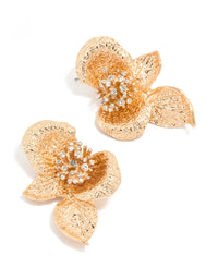 Gold Diamante Flower & Leaf Earrings - link has visual effect only