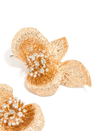 Gold Diamante Flower & Leaf Earrings - link has visual effect only