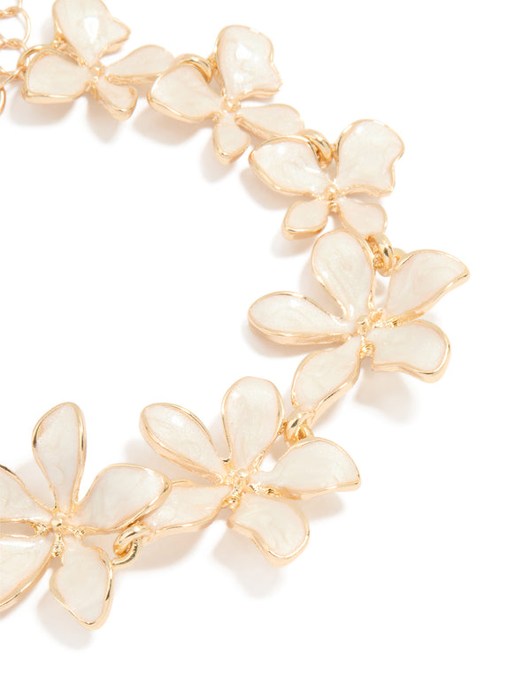 Gold Enamel Flower Bracelet