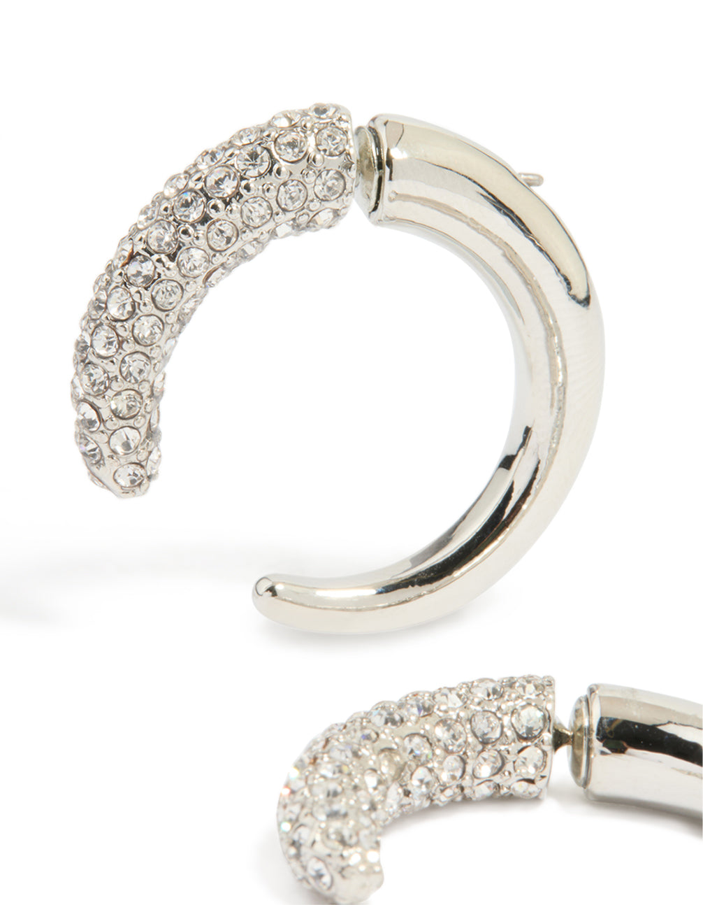 Silver Diamante Half Hook Hoop Earrings