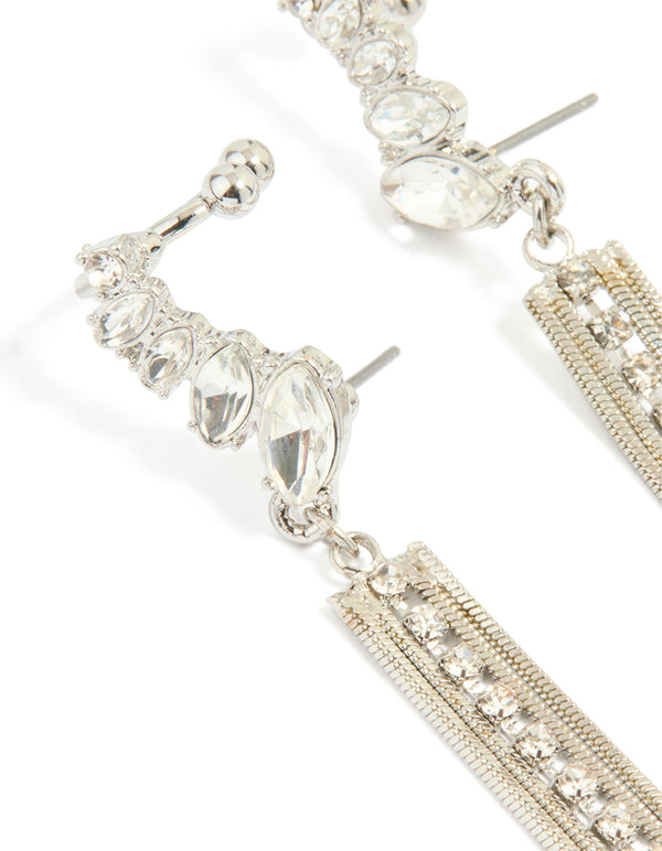 Silver Diamante Stud & Cuff Drop Earrings