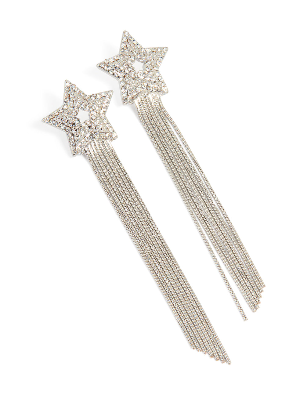 Silver Diamante Star Chain Drop Earrings