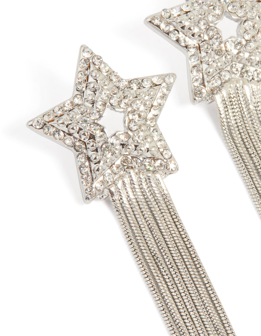 Silver Diamante Star Chain Drop Earrings