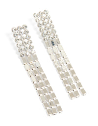 Silver Round Diamante & Chain Drop Earrings - link has visual effect only