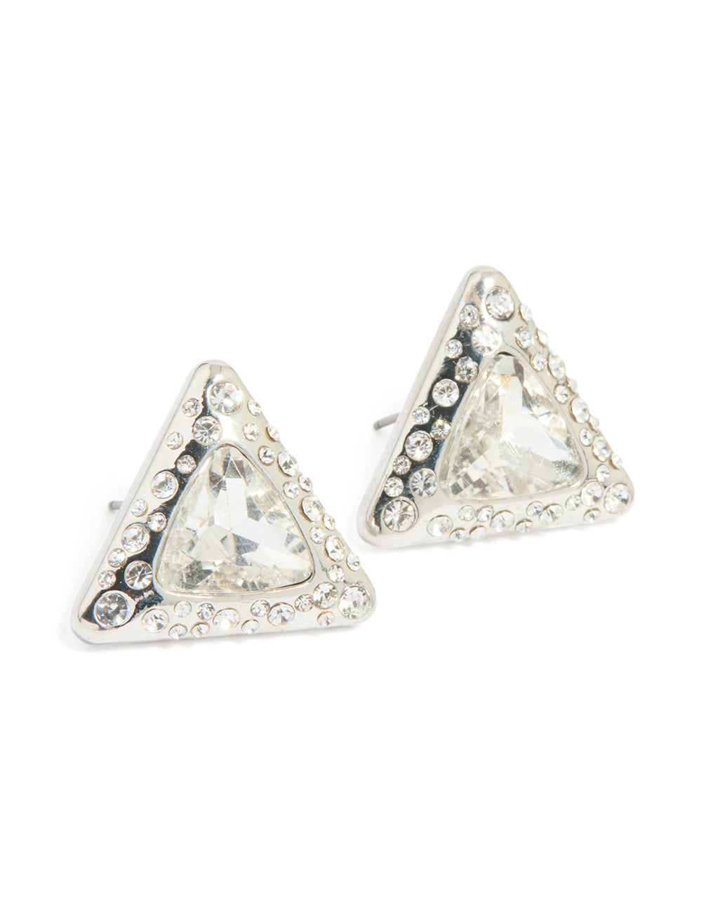 Silver Diamante Triangle Stud Earrings