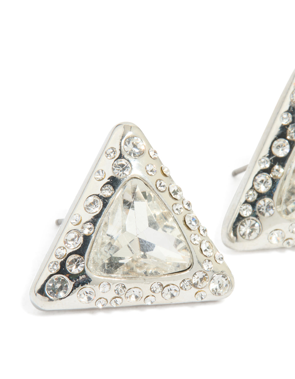 Silver Diamante Triangle Stud Earrings