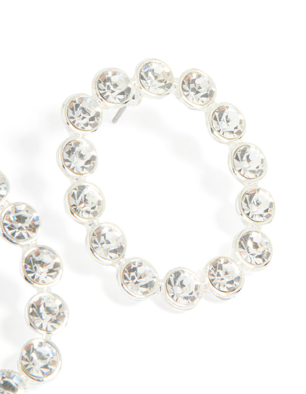Silver Diamante Circle Stud Earrings
