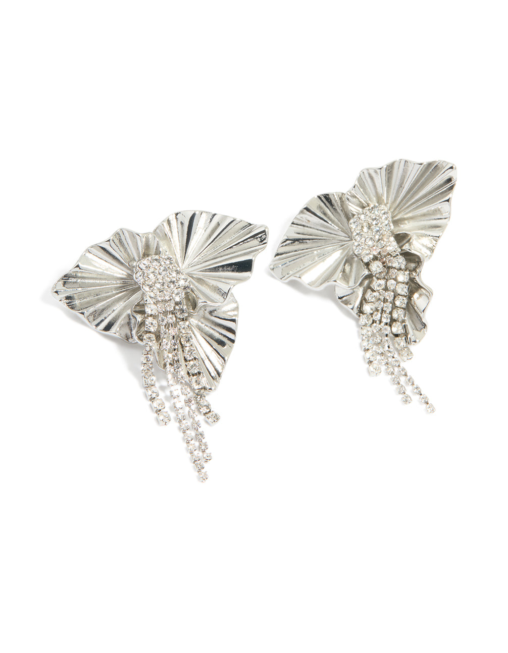 Silver Diamante Flower Cupchain Stud Earrings