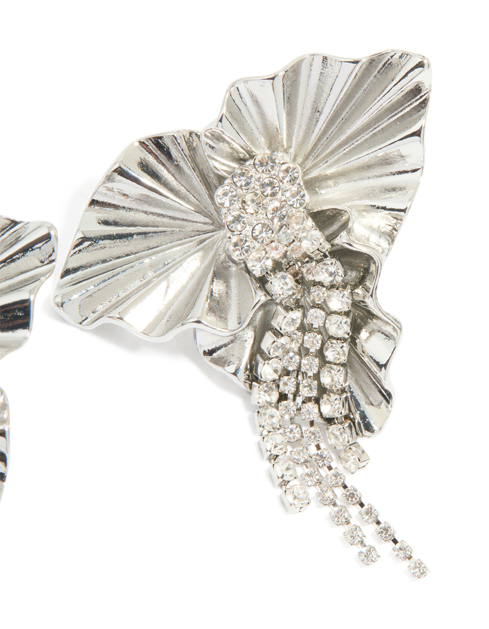 Silver Diamante Flower Cupchain Stud Earrings