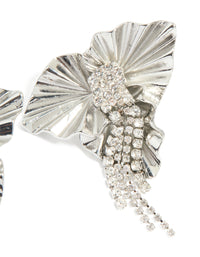 Silver Diamante Flower Cupchain Stud Earrings - link has visual effect only