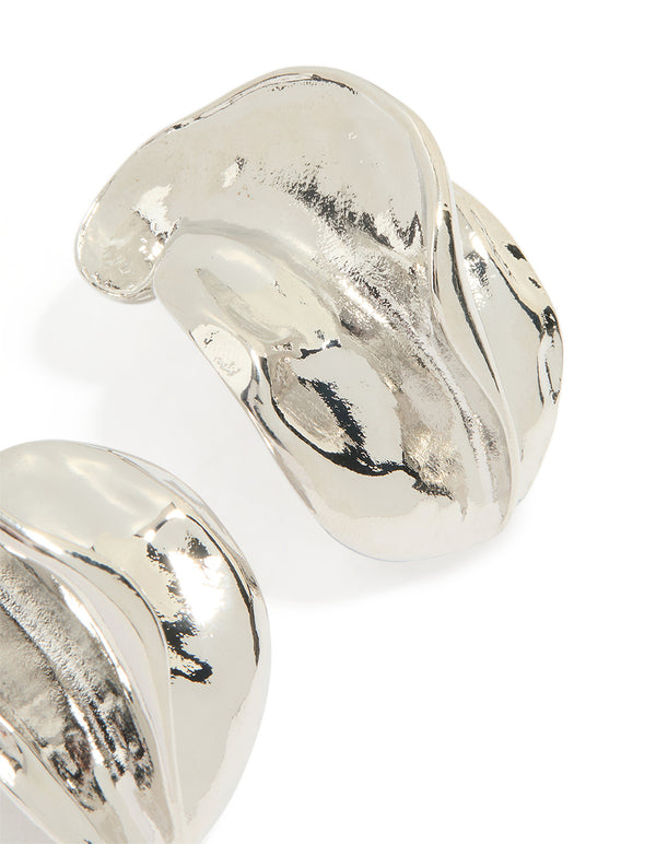 Silver Folded Molten Stud Earrings