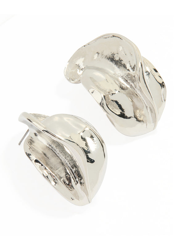 Silver Folded Molten Stud Earrings