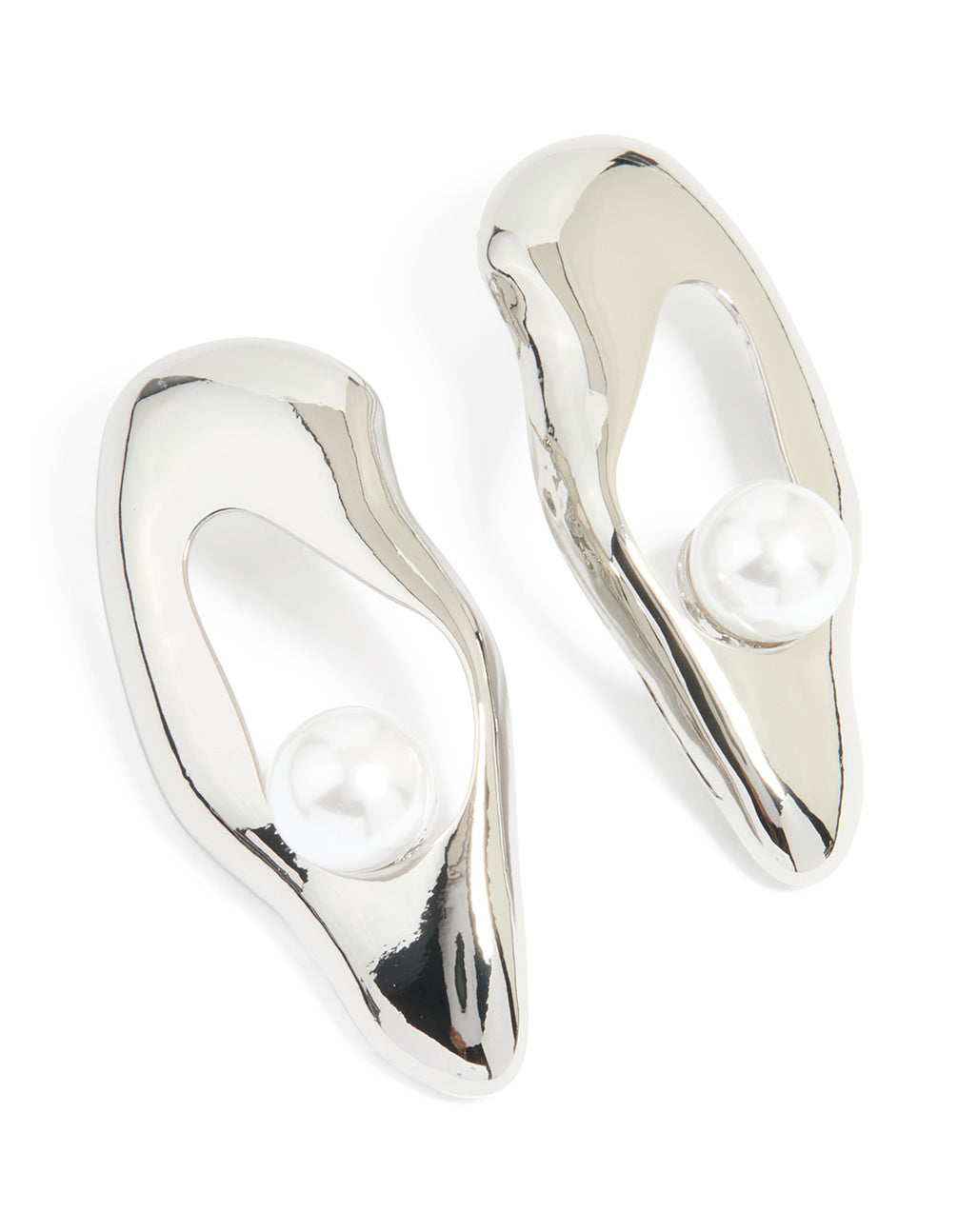 Silver Pearl Abstract Stud Earrings