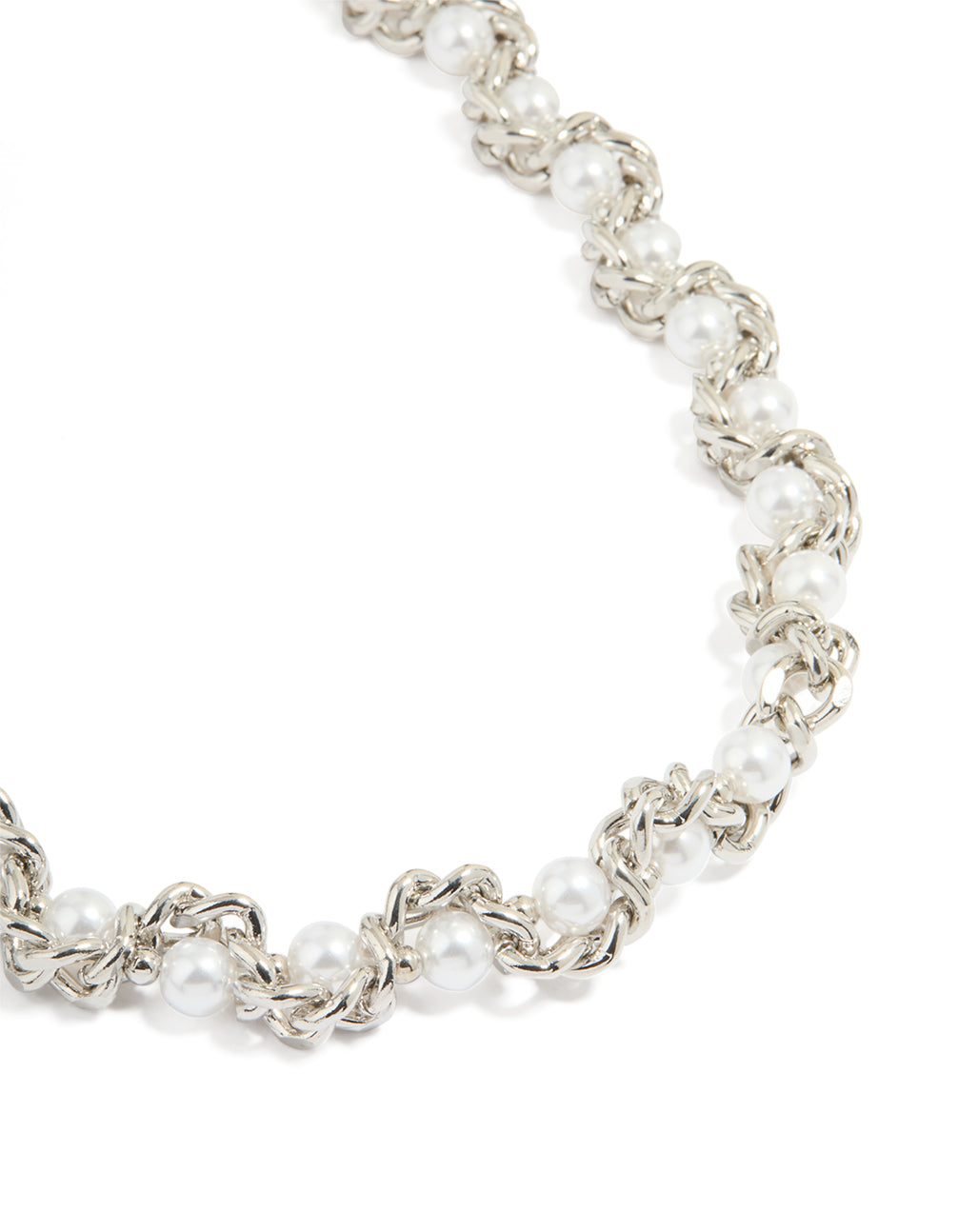 Silver Pearl Chain Mixed Chain Short Necklace