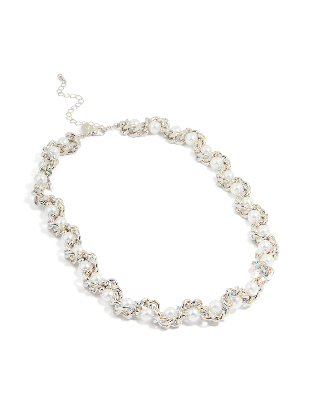 Silver Pearl Chain Mixed Chain Short Necklace