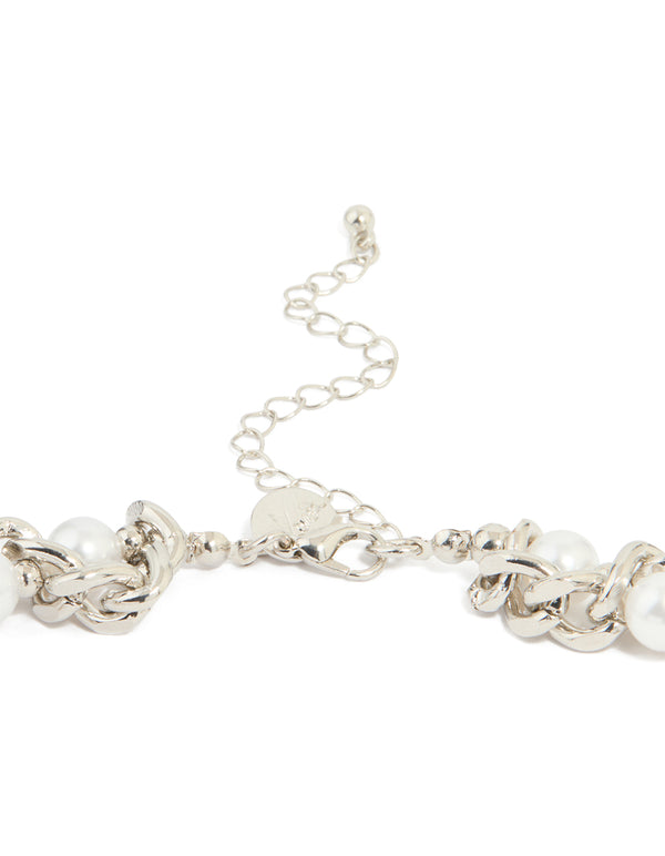 Silver Pearl Chain Mixed Chain Short Necklace