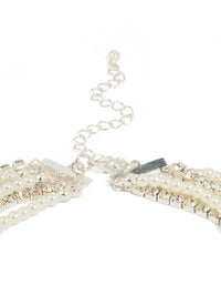 Silver Pearl Diamante Layered Choker Necklace - link has visual effect only