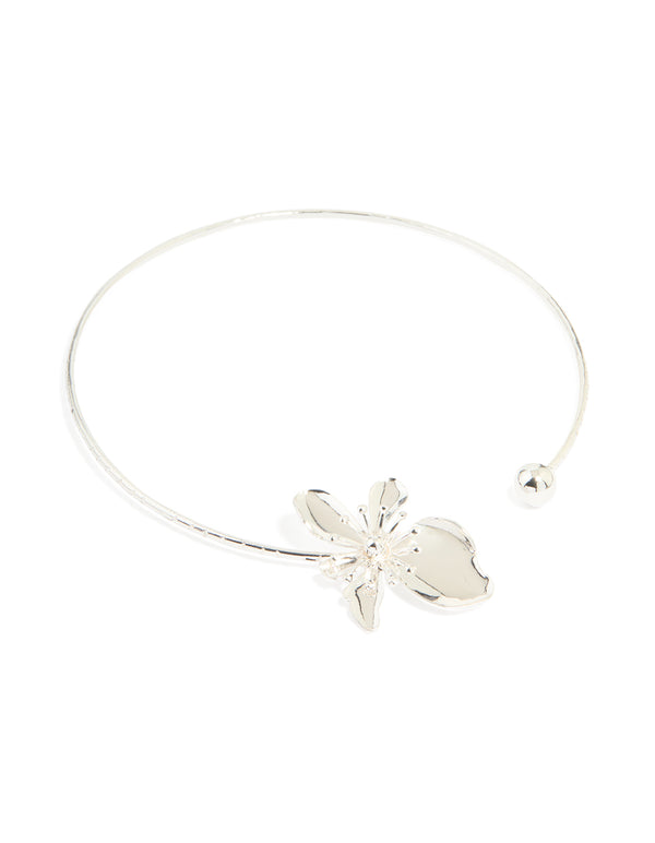 Silver Flower Torque Necklace