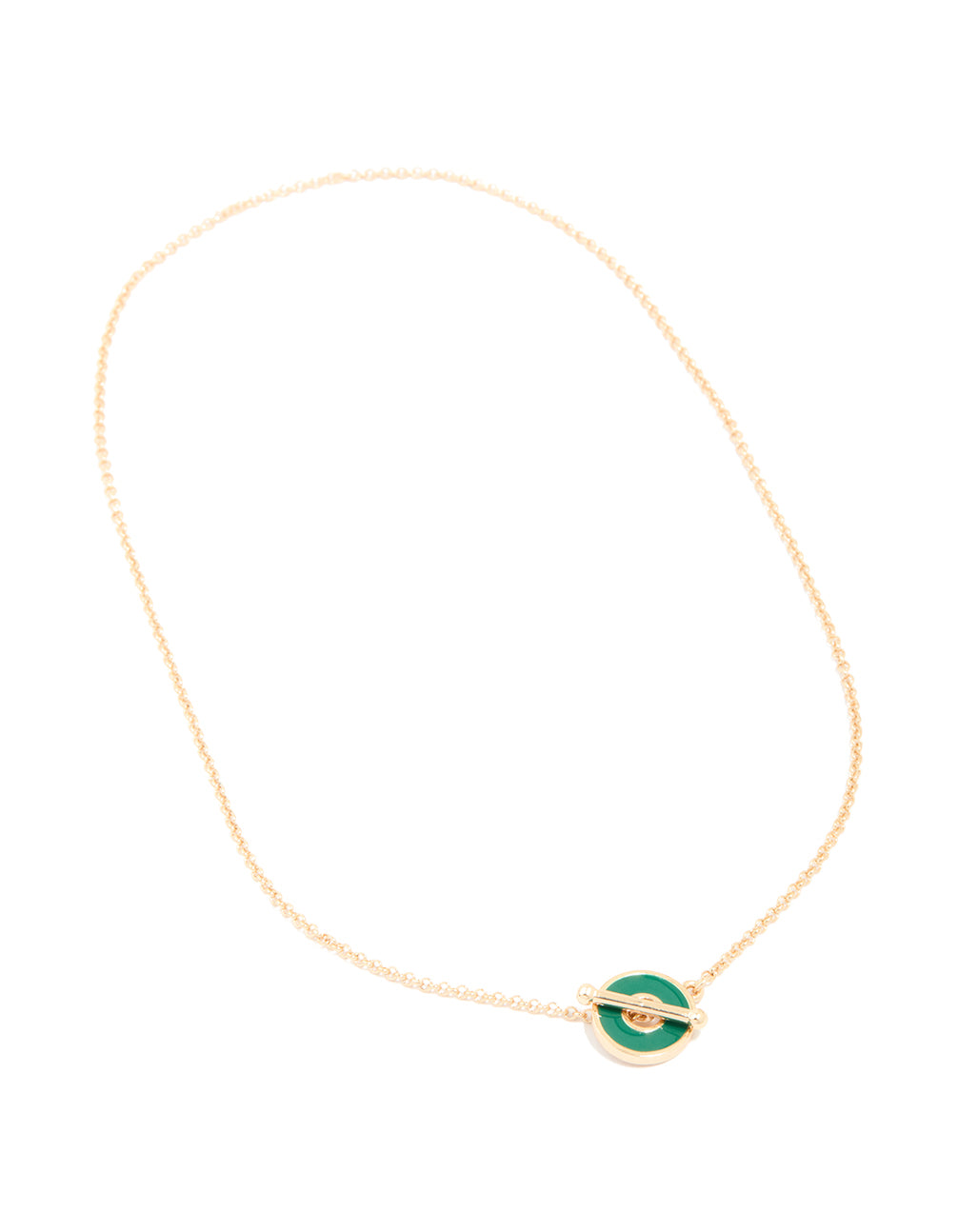 Gold Green Circle Pendant T & O Necklace