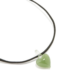 Gold Green Mini Glass Heart Necklace - link has visual effect only