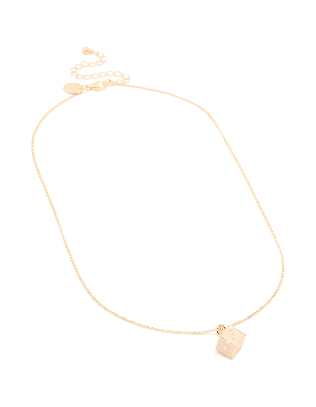 Gold Pink Dice Mini Pendant Necklace