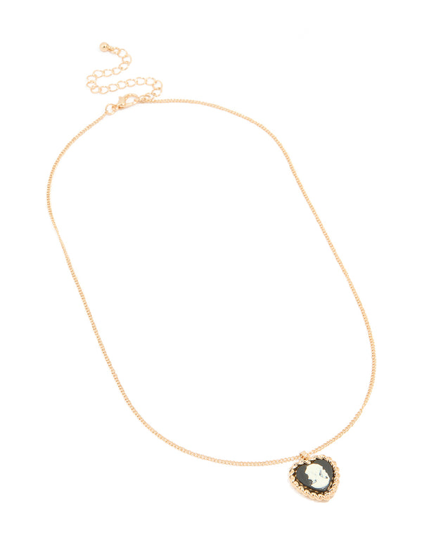 Gold Heart Cameo Necklace