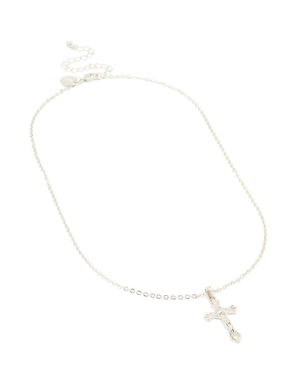 Silver Molten Cross Pendant Necklace