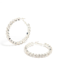 Silver Diamante Detailed Thick Hoop Earrings - link has visual effect only